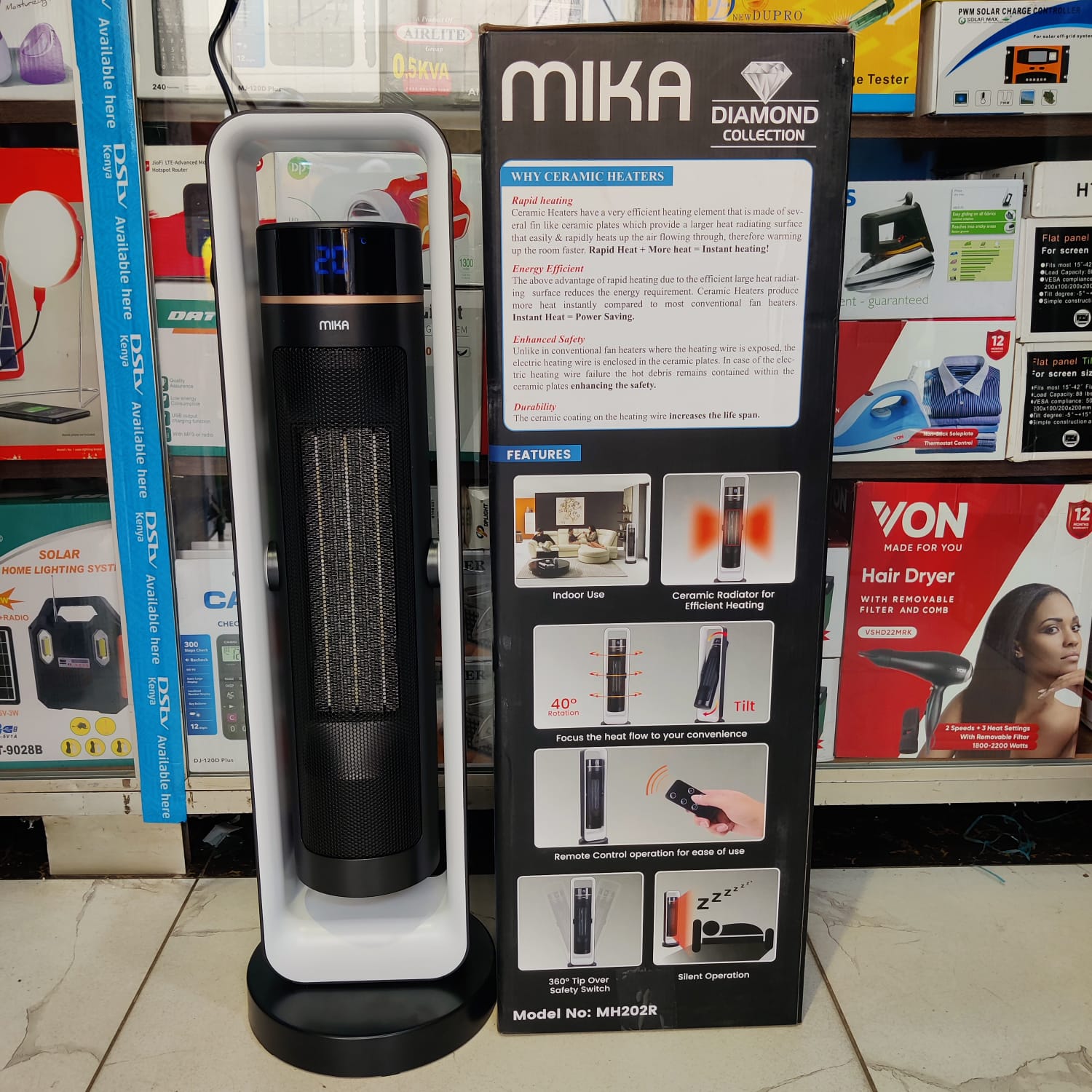 Mika Tower Heater – Total Comfort, All Year Round!
Stay cozy or cool with the versatile Mika Tower Heater. Featuring a powerful heater and fan combo, smooth oscillation, tilt protection, and a handy r