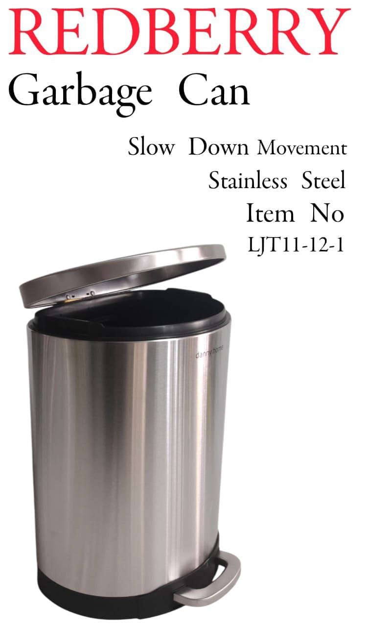 12 LITRES REDBERRY STAINLESS STEEL DUST BIN. made with mirror polished stainless steel for appearance and easy cleaning. Removable inner bucket can be lifted out for disposing of trash