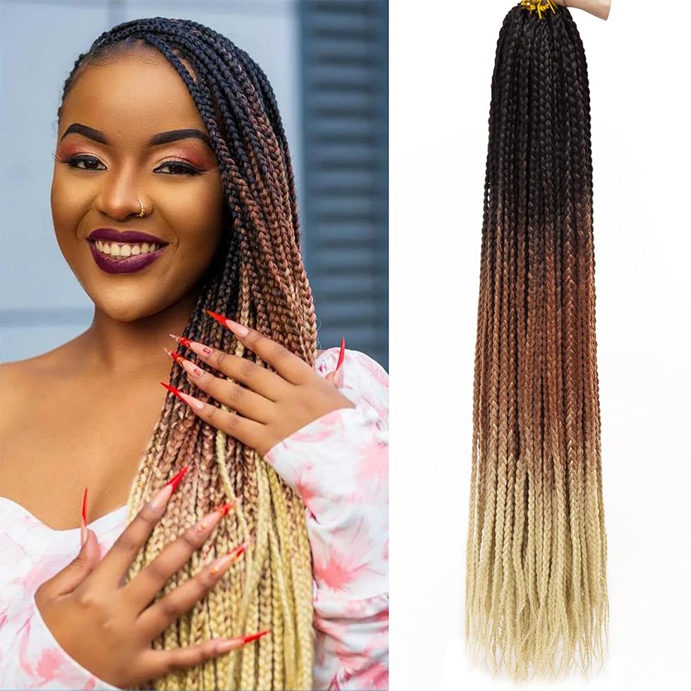 Box Braids Crochet Hair Crochet Box Braids Pre-looped Synthetic Crochet Braids for Black Women Crochet Hair 18 Inch 24 Inch Ombre Prelooped Crochet Box Braids Crochet Hair