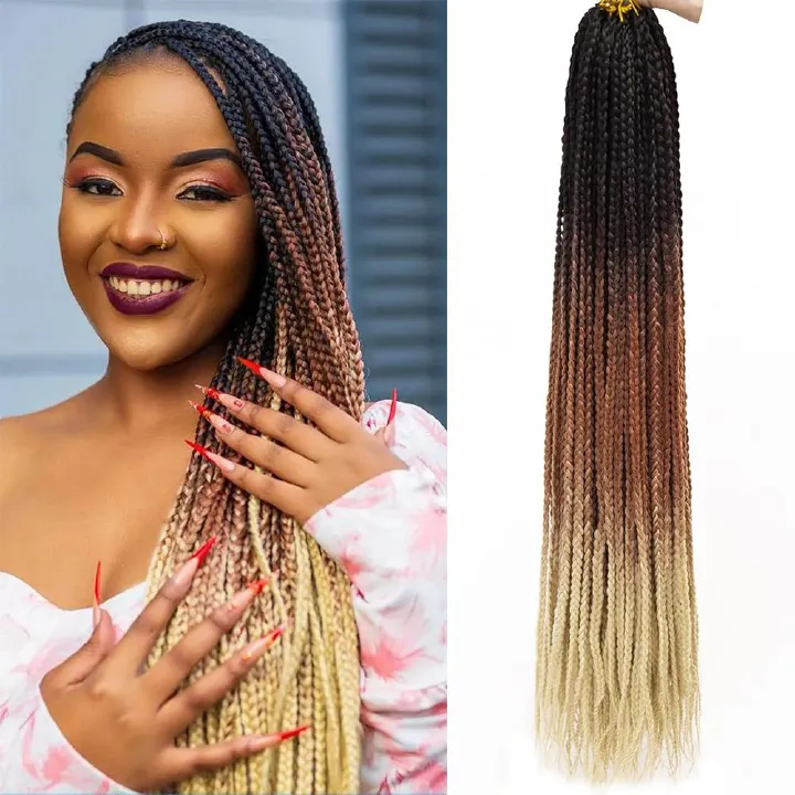 Box Braids Crochet Hair Crochet Box Braids Pre-looped Synthetic Crochet Braids for Black Women Crochet Hair 18 Inch 24 Inch Ombre Prelooped Crochet Box Braids Crochet Hair
