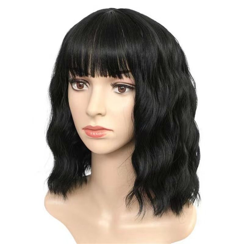 Natural Wavy Pastel Pink Wig Colorful Wigs With Air Bangs Short Bob Wigs Women's Shoulder Length Wigs Curly Wavy Synthetic Cosplay Wig Bob Wig for Girls