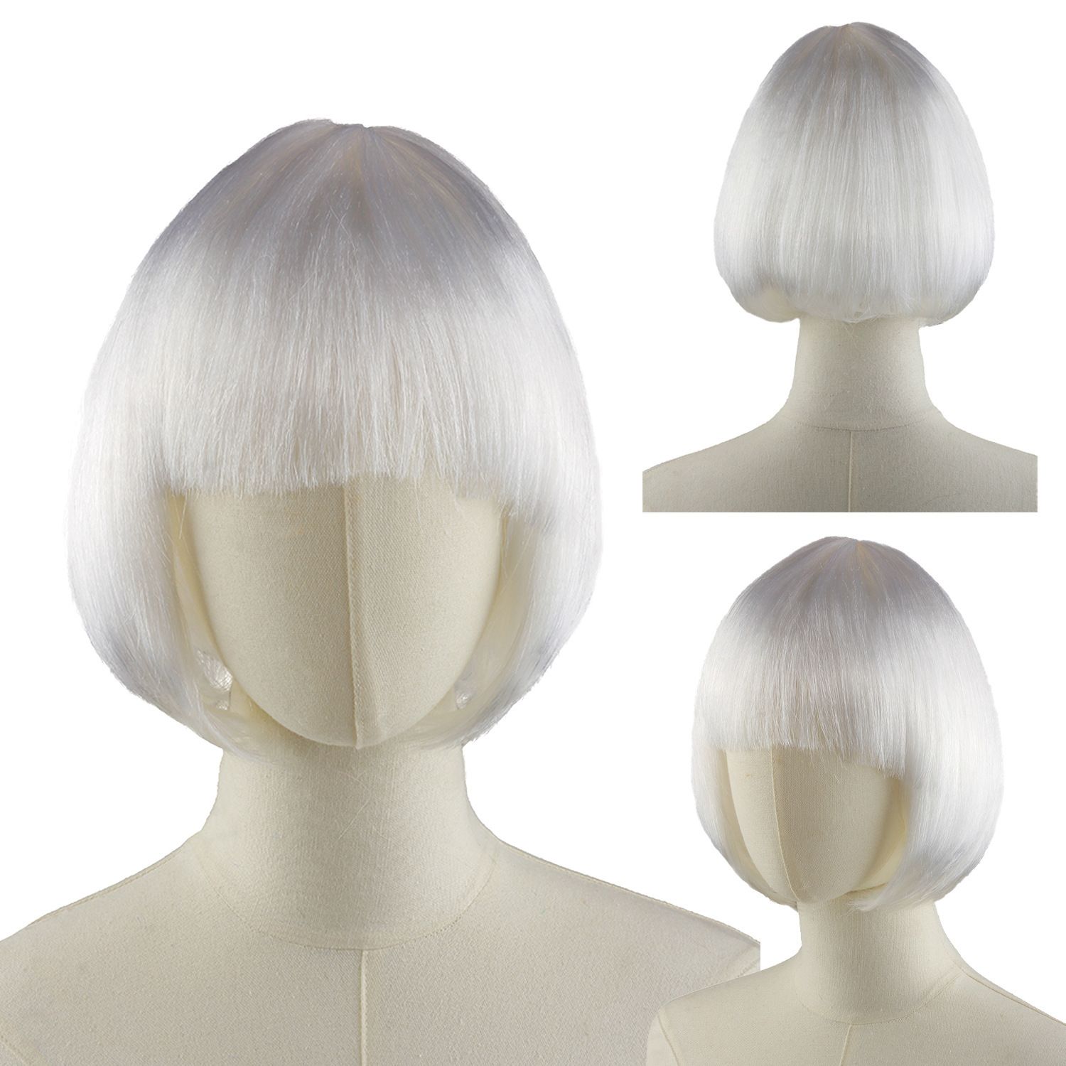 Short Bob Wig with bangs Cosplay Synthetic Hair for White Black Women Short Bob Cosplay Flapper Wig-Straight Synthetic Women's Natural Looking Halloween Party Christmas Bangs Costume Wigs