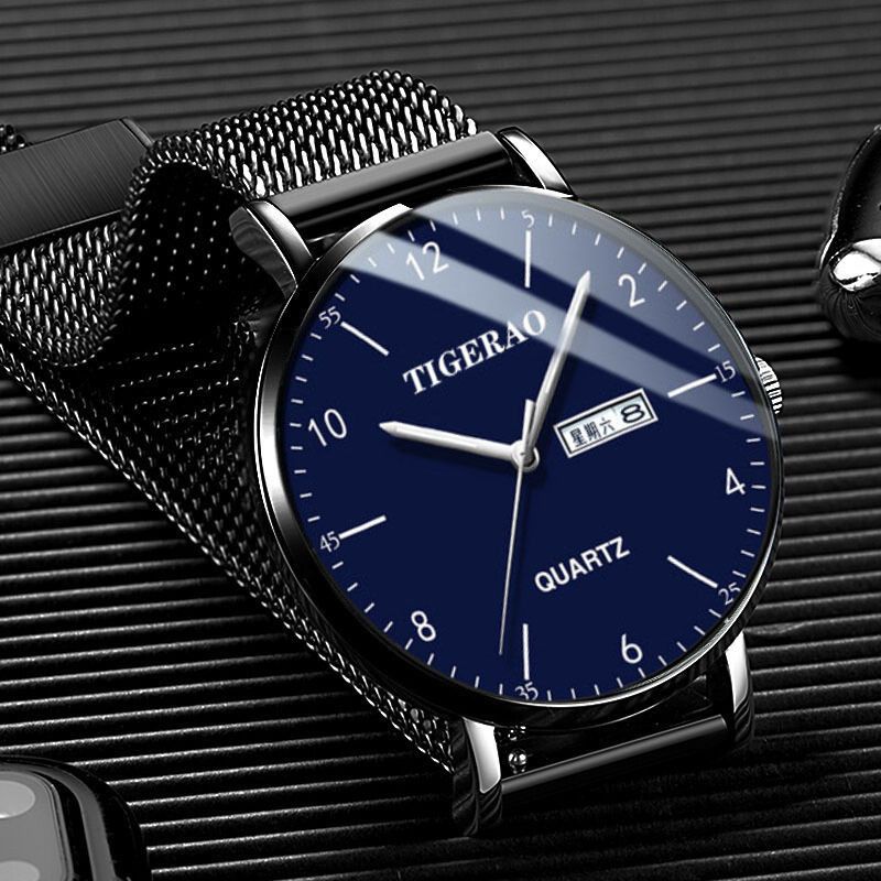 TIGERAO Mens Gold Watches Analog Quartz Business Dress Watch Day Date Waterproof Stainless Steel Lightweight Classic Luxury Luminous Waterproof Casual Male Wrist Watch with Date Classic Luxury Dress