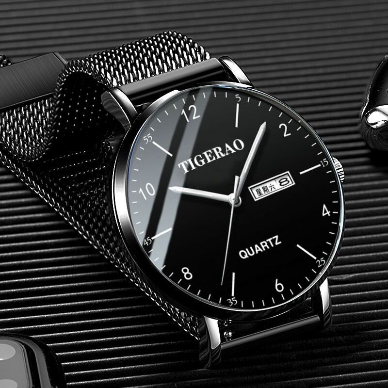 TIGERAO Mens Gold Watches Analog Quartz Business Dress Watch Day Date Waterproof Stainless Steel Lightweight Classic Luxury Luminous Waterproof Casual Male Wrist Watch with Date Classic Luxury Dress