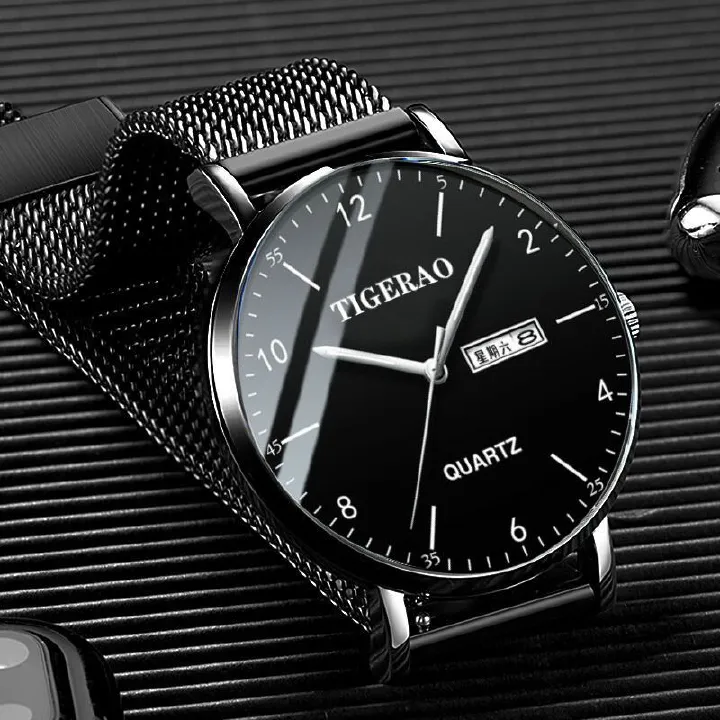 TIGERAO Mens Gold Watches Analog Quartz Business Dress Watch Day Date Waterproof Stainless Steel Lightweight Classic Luxury Luminous Waterproof Casual Male Wrist Watch with Date Classic Luxury Dress