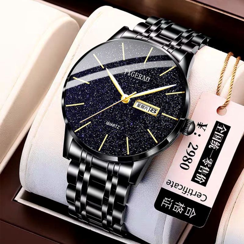 TIGERAO Mens Gold Watches Analog Quartz Business Dress Watch Day Date Waterproof Stainless Steel Lightweight Classic Luxury Luminous Waterproof Casual Male Wrist Watch with Date Classic Luxury Dress