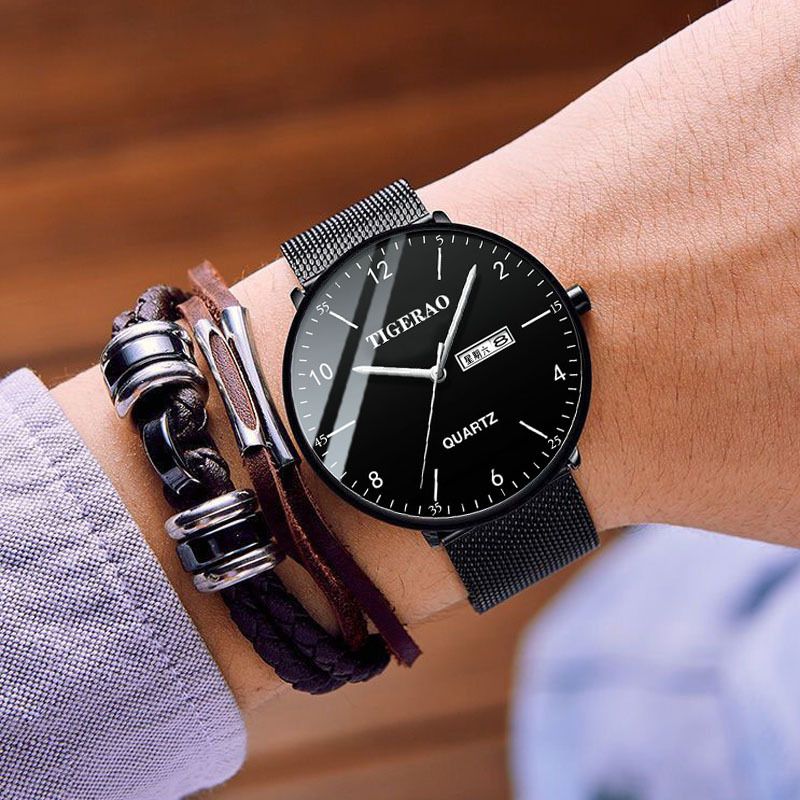 TIGERAO Mens Gold Watches Analog Quartz Business Dress Watch Day Date Waterproof Stainless Steel Lightweight Classic Luxury Luminous Waterproof Casual Male Wrist Watch with Date Classic Luxury Dress
