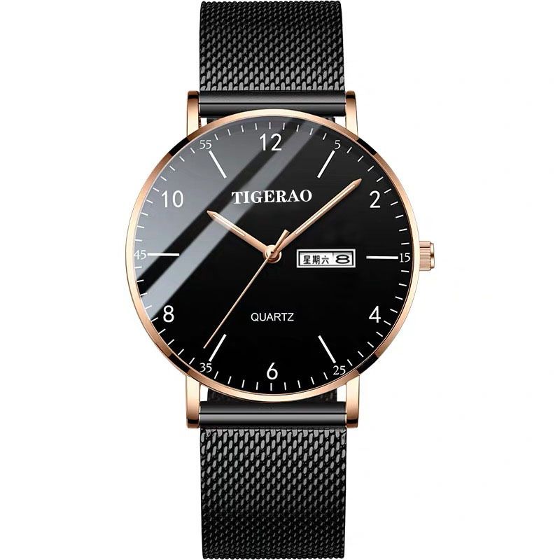 TIGERAO Mens Gold Watches Analog Quartz Business Dress Watch Day Date Waterproof Stainless Steel Lightweight Classic Luxury Luminous Waterproof Casual Male Wrist Watch with Date Classic Luxury Dress