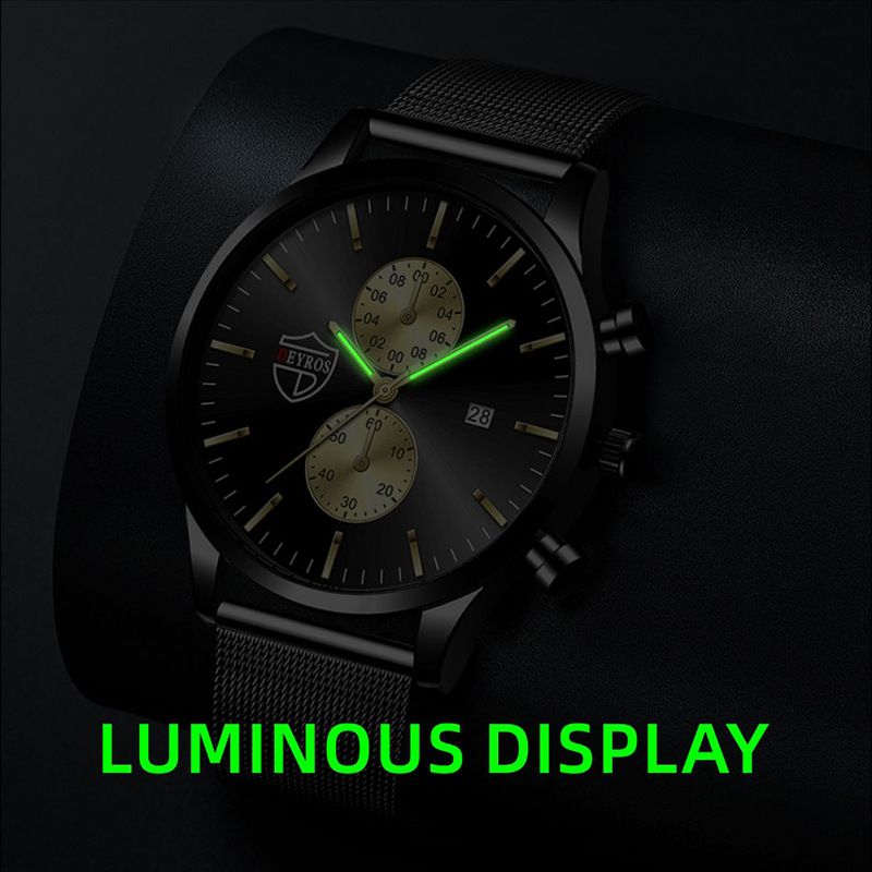 DEYROS Fashion Business Mens Watches with Stainless Steel Chronograph Quartz Watch for Men, Auto Date Mens Watch Fashion Sleek Minimalist Quartz Analog Mesh