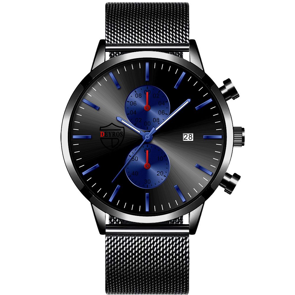 DEYROS Fashion Business Mens Watches with Stainless Steel Chronograph Quartz Watch for Men, Auto Date Mens Watch Fashion Sleek Minimalist Quartz Analog Mesh