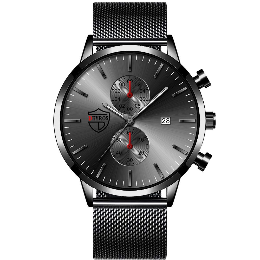 DEYROS Fashion Business Mens Watches with Stainless Steel Chronograph Quartz Watch for Men, Auto Date Mens Watch Fashion Sleek Minimalist Quartz Analog Mesh