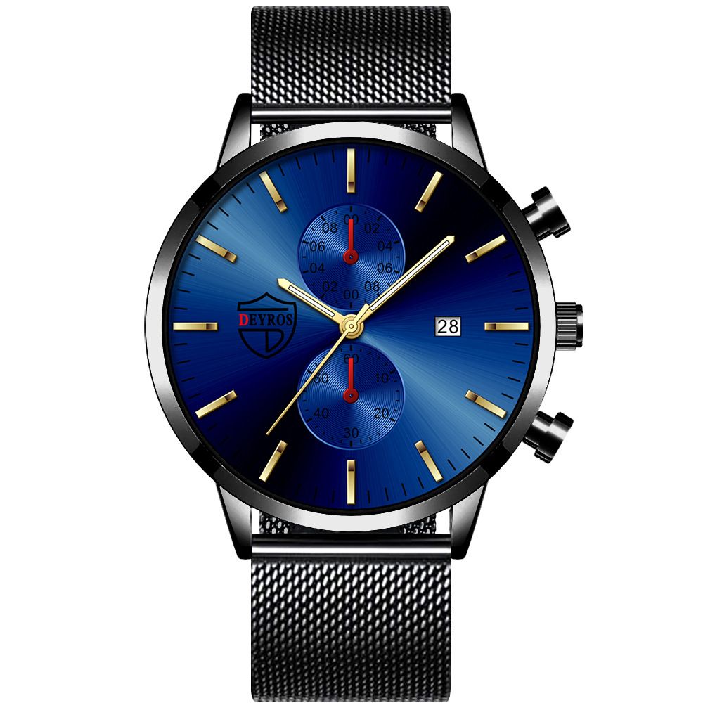 DEYROS Fashion Business Mens Watches with Stainless Steel Chronograph Quartz Watch for Men, Auto Date Mens Watch Fashion Sleek Minimalist Quartz Analog Mesh