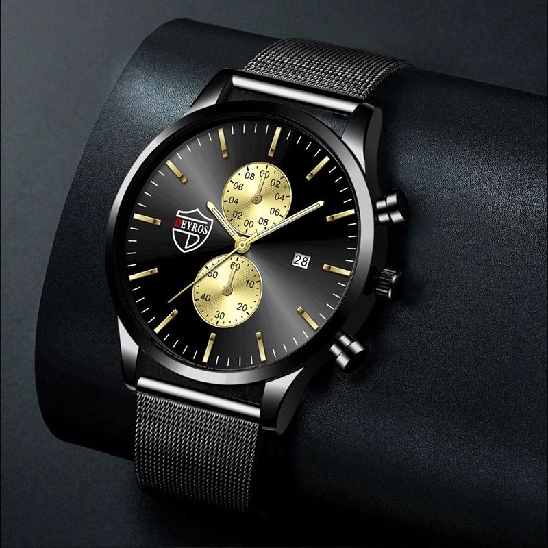 DEYROS Fashion Business Mens Watches with Stainless Steel Chronograph Quartz Watch for Men, Auto Date Mens Watch Fashion Sleek Minimalist Quartz Analog Mesh
