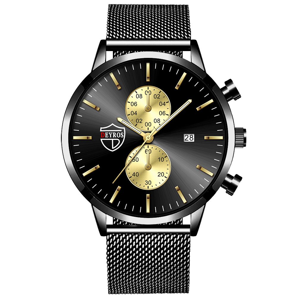DEYROS Fashion Business Mens Watches with Stainless Steel Chronograph Quartz Watch for Men, Auto Date Mens Watch Fashion Sleek Minimalist Quartz Analog Mesh