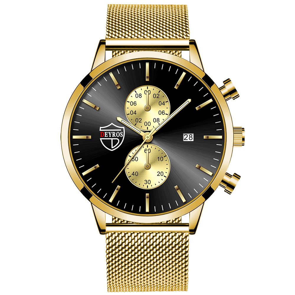 DEYROS Fashion Business Mens Watches with Stainless Steel Chronograph Quartz Watch for Men, Auto Date Mens Watch Fashion Sleek Minimalist Quartz Analog Mesh