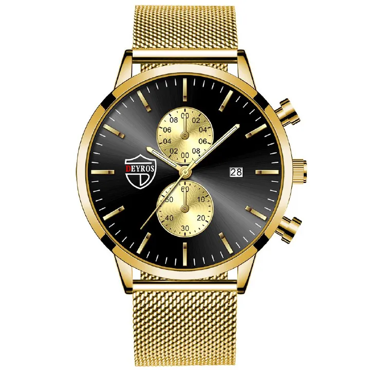 DEYROS Fashion Business Mens Watches with Stainless Steel Chronograph Quartz Watch for Men, Auto Date Mens Watch Fashion Sleek Minimalist Quartz Analog Mesh