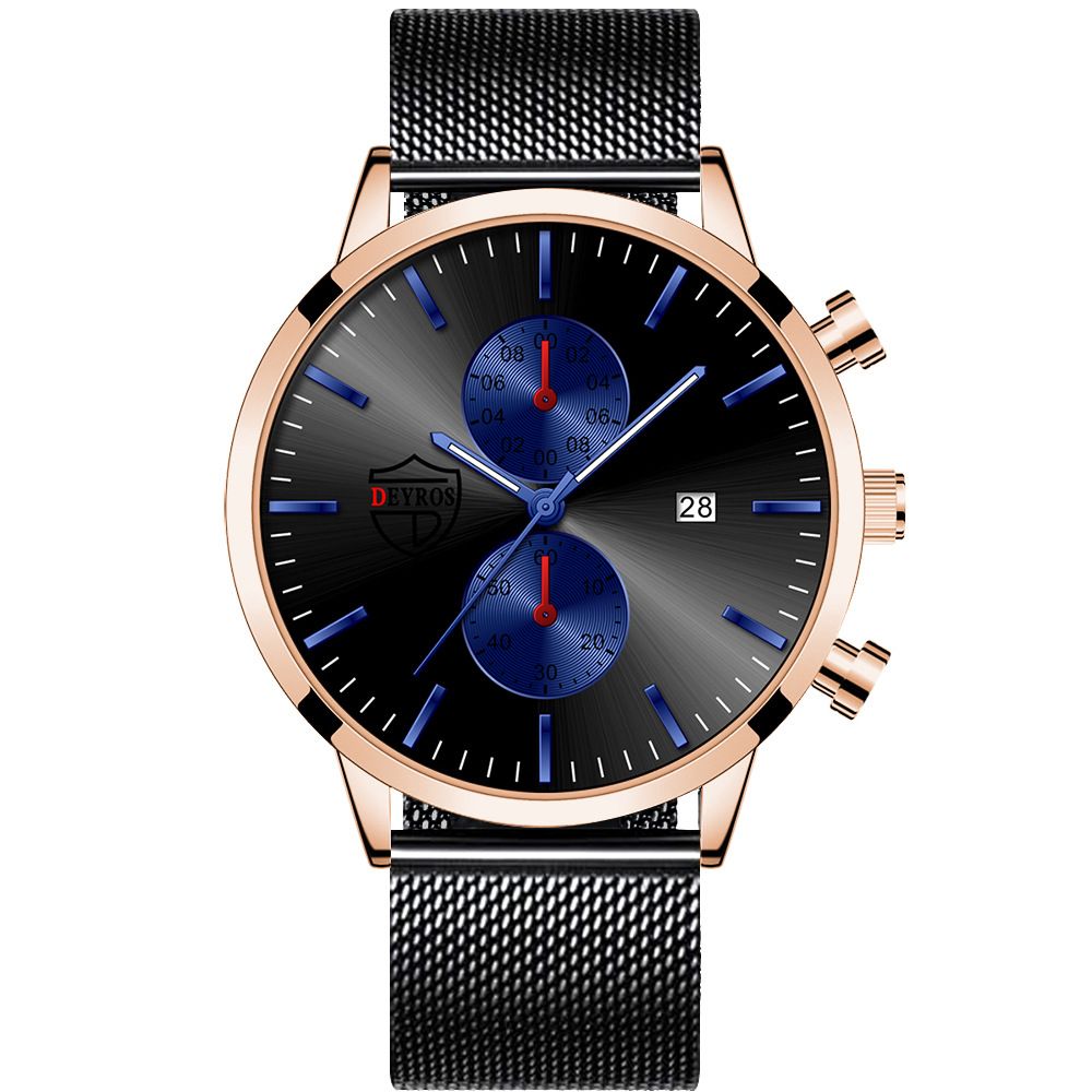 DEYROS Fashion Business Mens Watches with Stainless Steel Chronograph Quartz Watch for Men, Auto Date Mens Watch Fashion Sleek Minimalist Quartz Analog Mesh