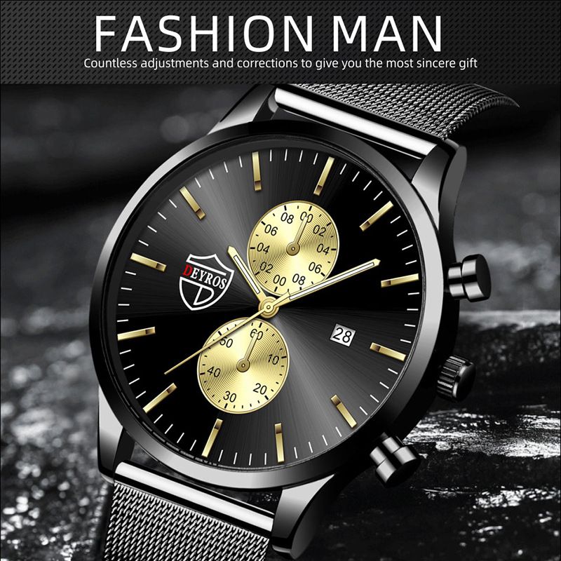 DEYROS Fashion Business Mens Watches with Stainless Steel Chronograph Quartz Watch for Men, Auto Date Mens Watch Fashion Sleek Minimalist Quartz Analog Mesh