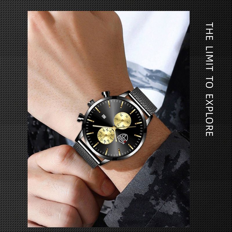 DEYROS Fashion Business Mens Watches with Stainless Steel Chronograph Quartz Watch for Men, Auto Date Mens Watch Fashion Sleek Minimalist Quartz Analog Mesh