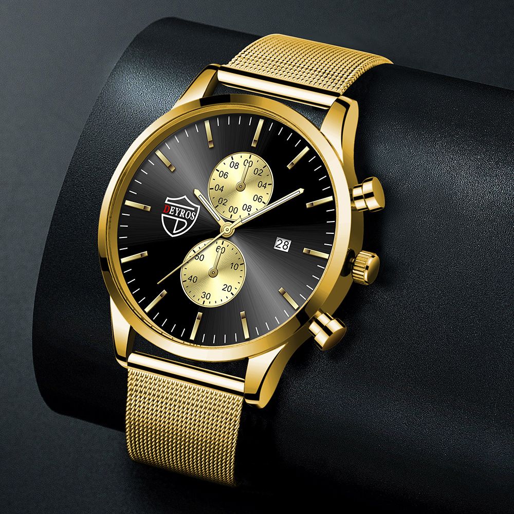 DEYROS Fashion Business Mens Watches with Stainless Steel Chronograph Quartz Watch for Men, Auto Date Mens Watch Fashion Sleek Minimalist Quartz Analog Mesh