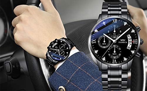 DREAMING Q&P Men's Watches Luxury Fashion Casual Dress Chronograph Waterproof Military Quartz Wristwatches for Men Stainless Steel Band Gold Black