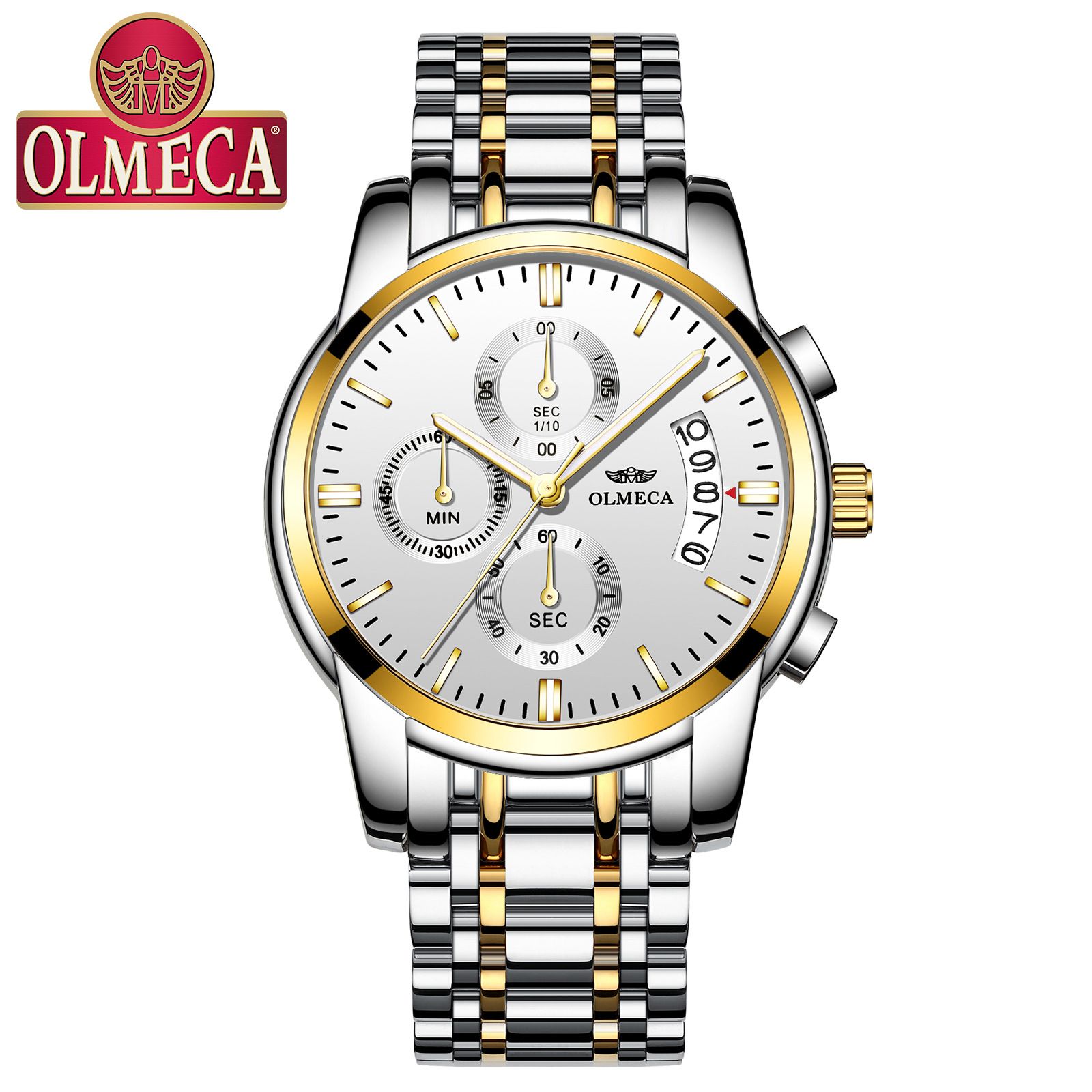 DREAMING Q&P Men's Watches Luxury Fashion Casual Dress Chronograph Waterproof Military Quartz Wristwatches for Men Stainless Steel Band Gold Black