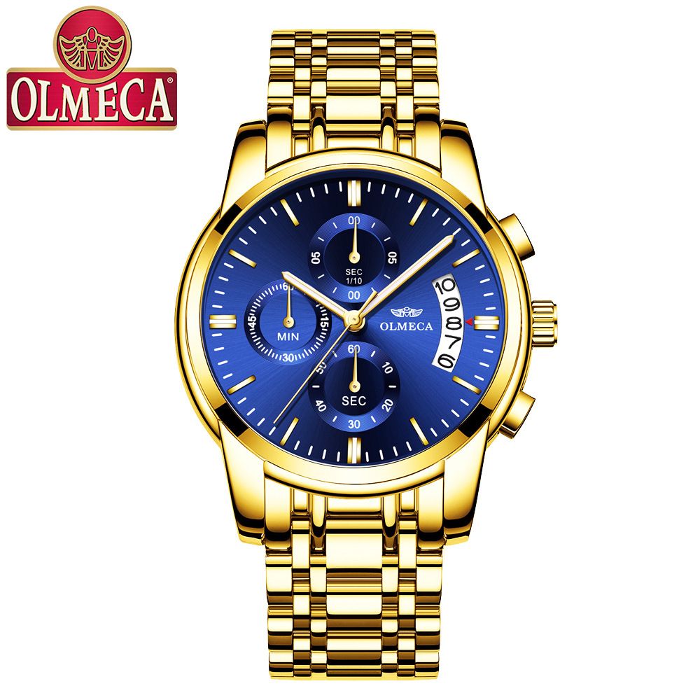 DREAMING Q&P Men's Watches Luxury Fashion Casual Dress Chronograph Waterproof Military Quartz Wristwatches for Men Stainless Steel Band Gold Black