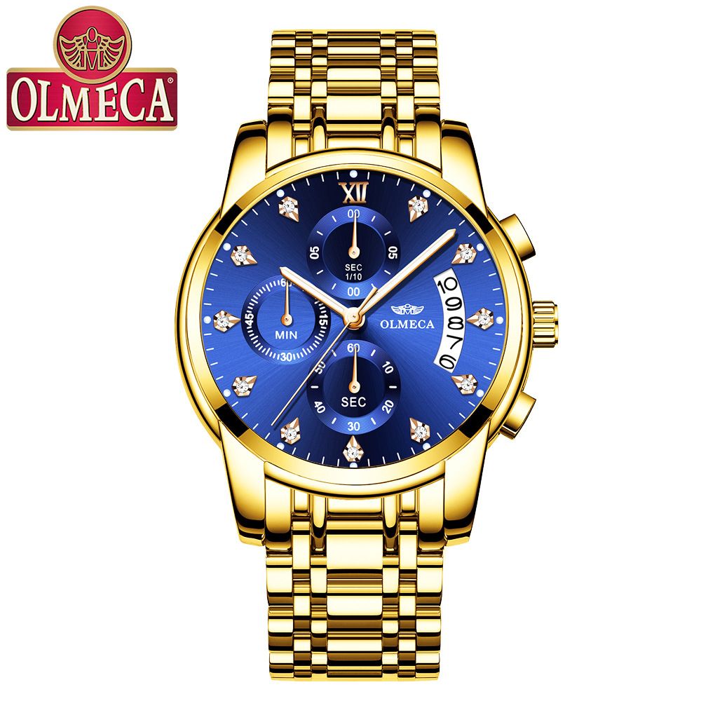 DREAMING Q&P Men's Watches Luxury Fashion Casual Dress Chronograph Waterproof Military Quartz Wristwatches for Men Stainless Steel Band Gold Black