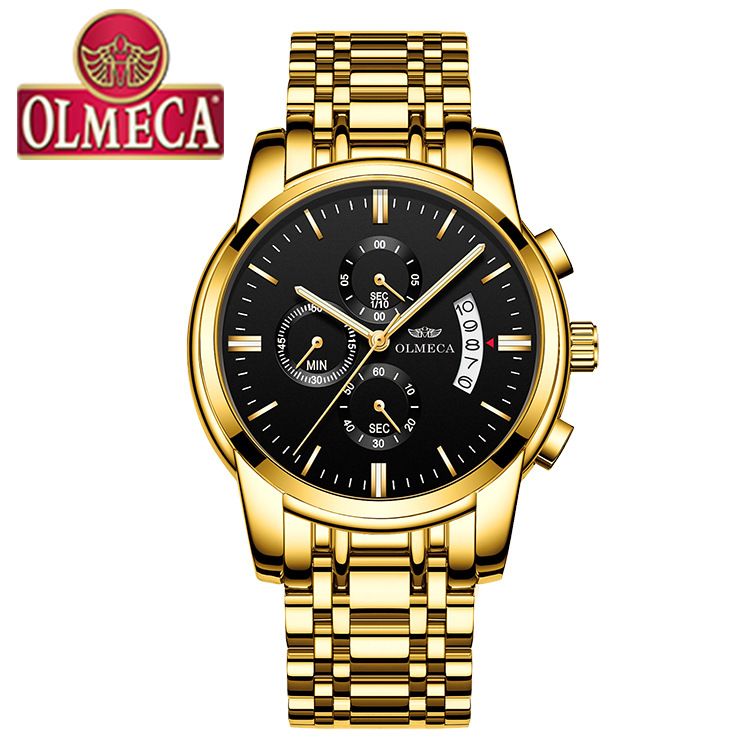 DREAMING Q&P Men's Watches Luxury Fashion Casual Dress Chronograph Waterproof Military Quartz Wristwatches for Men Stainless Steel Band Gold Black