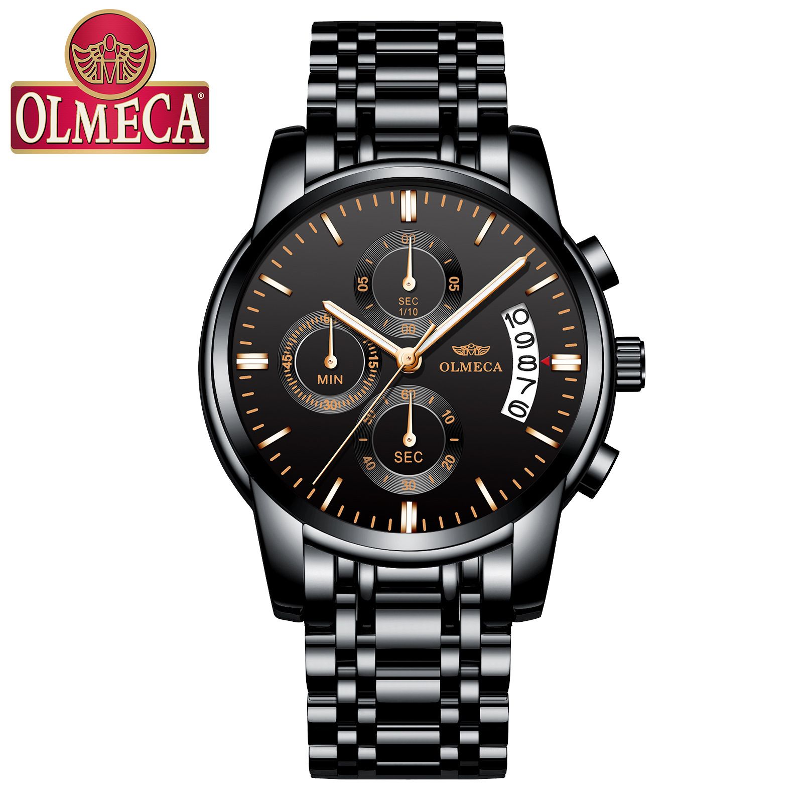 DREAMING Q&P Men's Watches Luxury Fashion Casual Dress Chronograph Waterproof Military Quartz Wristwatches for Men Stainless Steel Band Gold Black