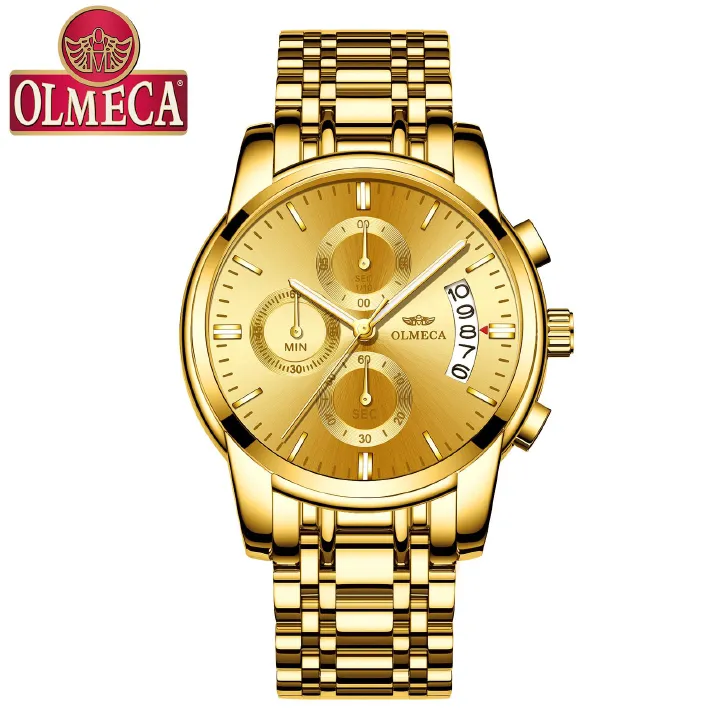 DREAMING Q&P Men's Watches Luxury Fashion Casual Dress Chronograph Waterproof Military Quartz Wristwatches for Men Stainless Steel Band Gold Black