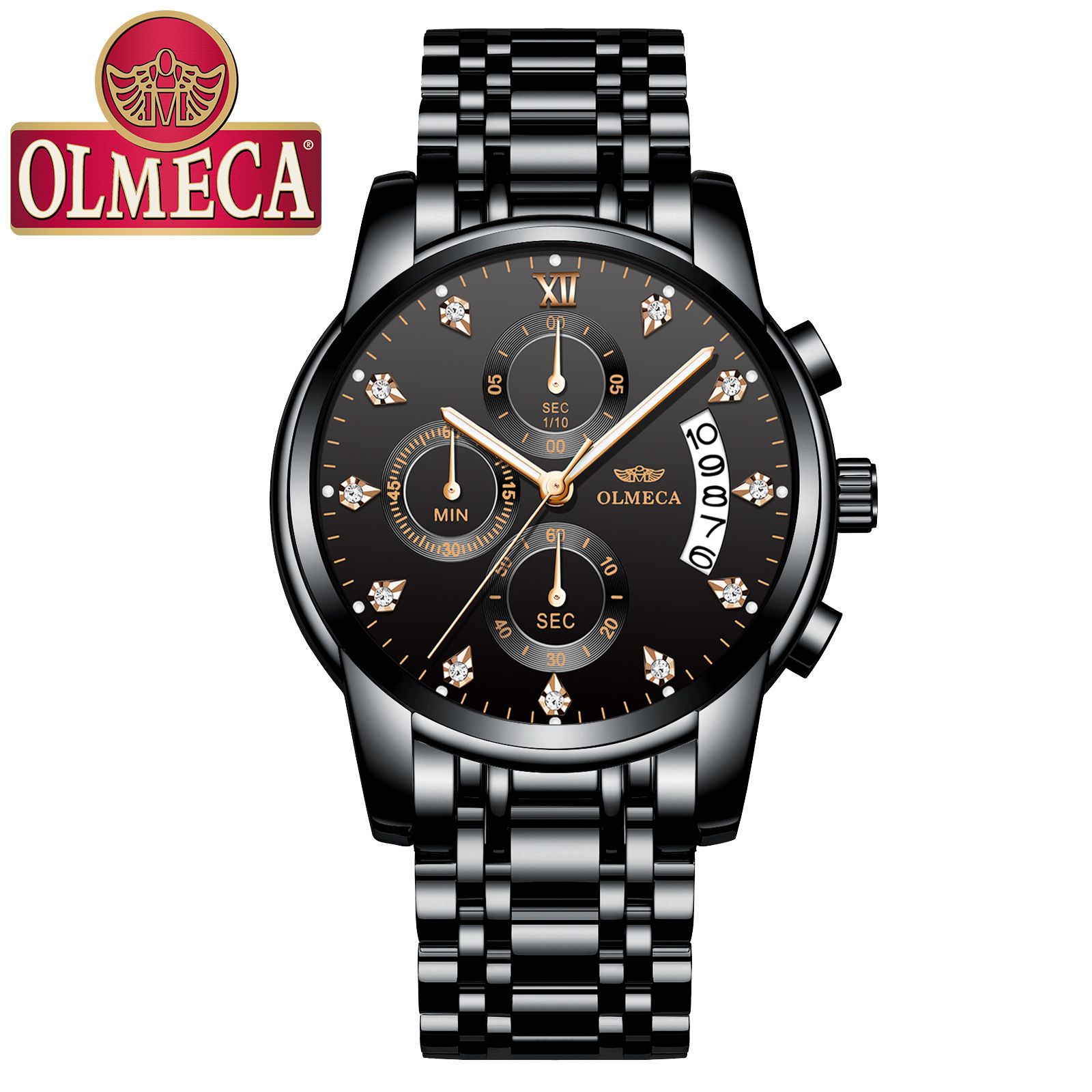 DREAMING Q&P Men's Watches Luxury Fashion Casual Dress Chronograph Waterproof Military Quartz Wristwatches for Men Stainless Steel Band Gold Black