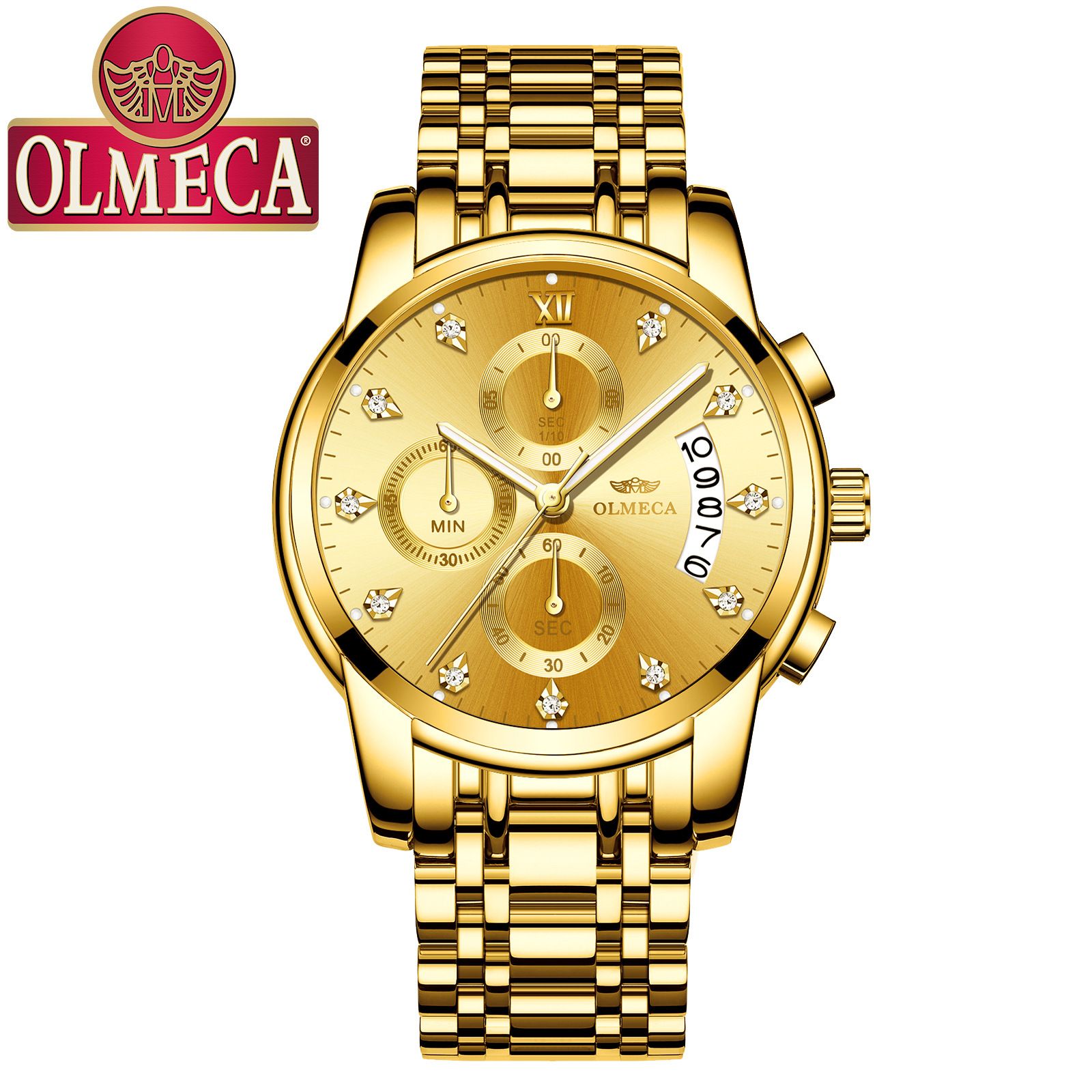 DREAMING Q&P Men's Watches Luxury Fashion Casual Dress Chronograph Waterproof Military Quartz Wristwatches for Men Stainless Steel Band Gold Black