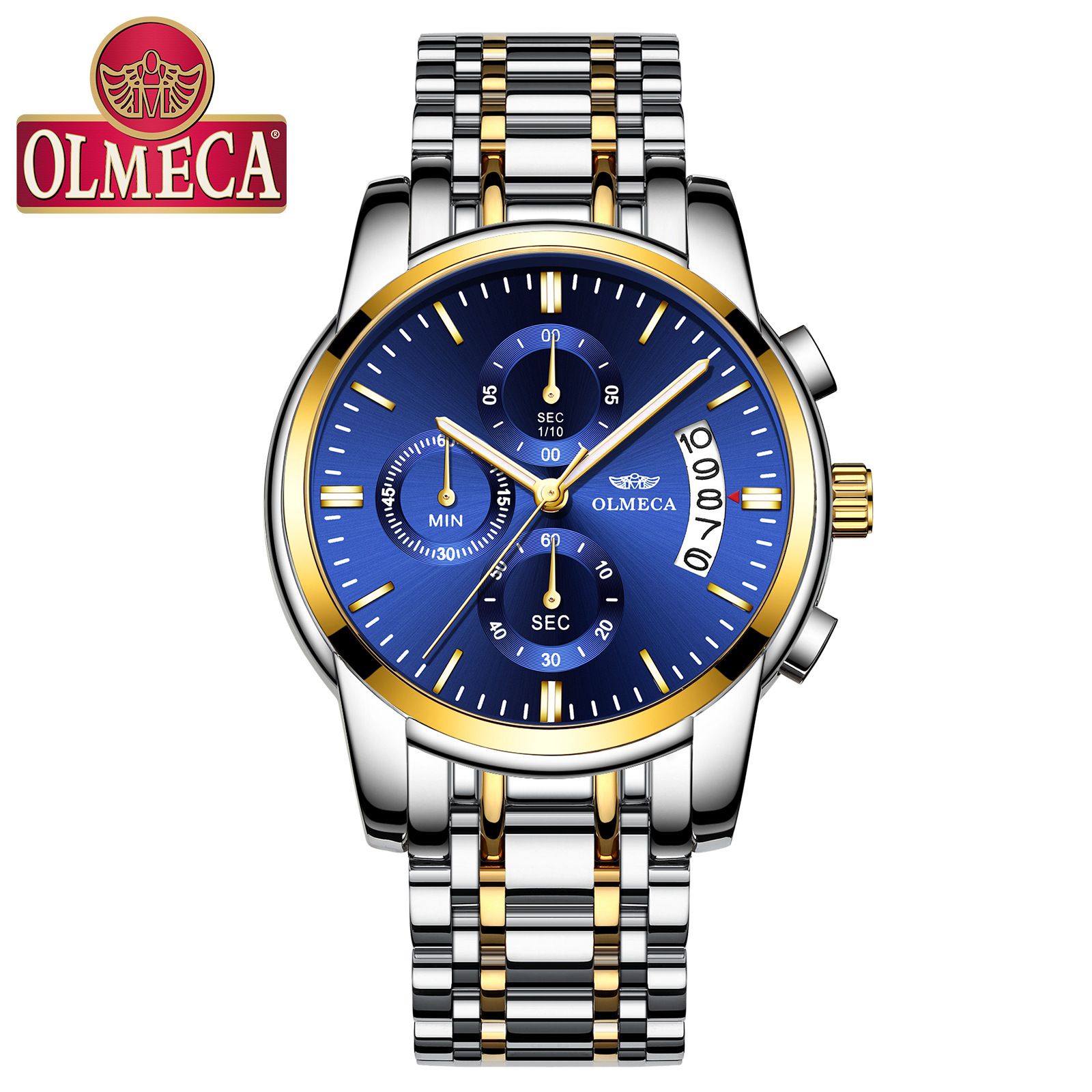DREAMING Q&P Men's Watches Luxury Fashion Casual Dress Chronograph Waterproof Military Quartz Wristwatches for Men Stainless Steel Band Gold Black