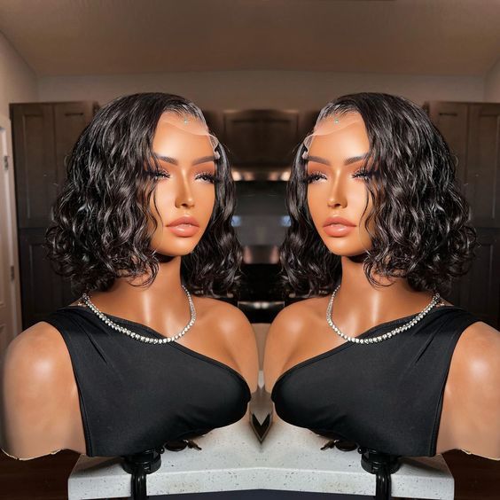 Lace Front Wigs Kinky Curly Deep Wave Density Grade Brazilian Virgin  Pre Plucked Short Water Wave Wig Bob Wig Transparent Lace Frontal Kinky Afro Wigs For Black Women