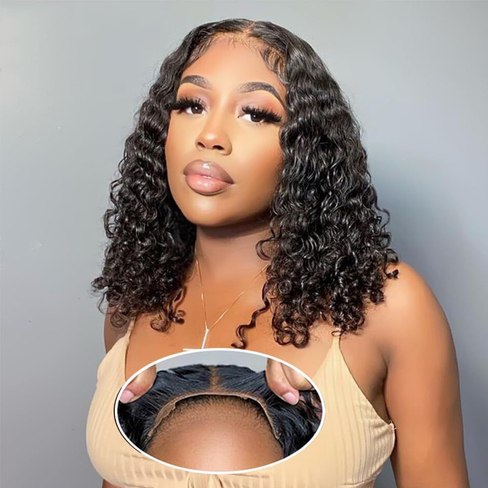 Lace Front Wigs Kinky Curly Deep Wave Density Grade Brazilian Virgin  Pre Plucked Short Water Wave Wig Bob Wig Transparent Lace Frontal Kinky Afro Wigs For Black Women