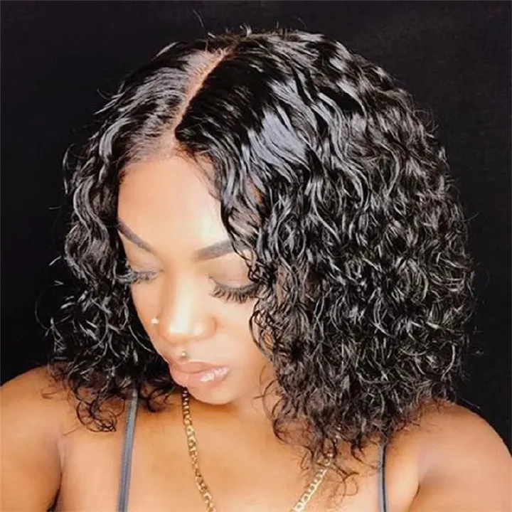 Lace Front Wigs Kinky Curly Deep Wave Density Grade Brazilian Virgin  Pre Plucked Short Water Wave Wig Bob Wig Transparent Lace Frontal Kinky Afro Wigs For Black Women