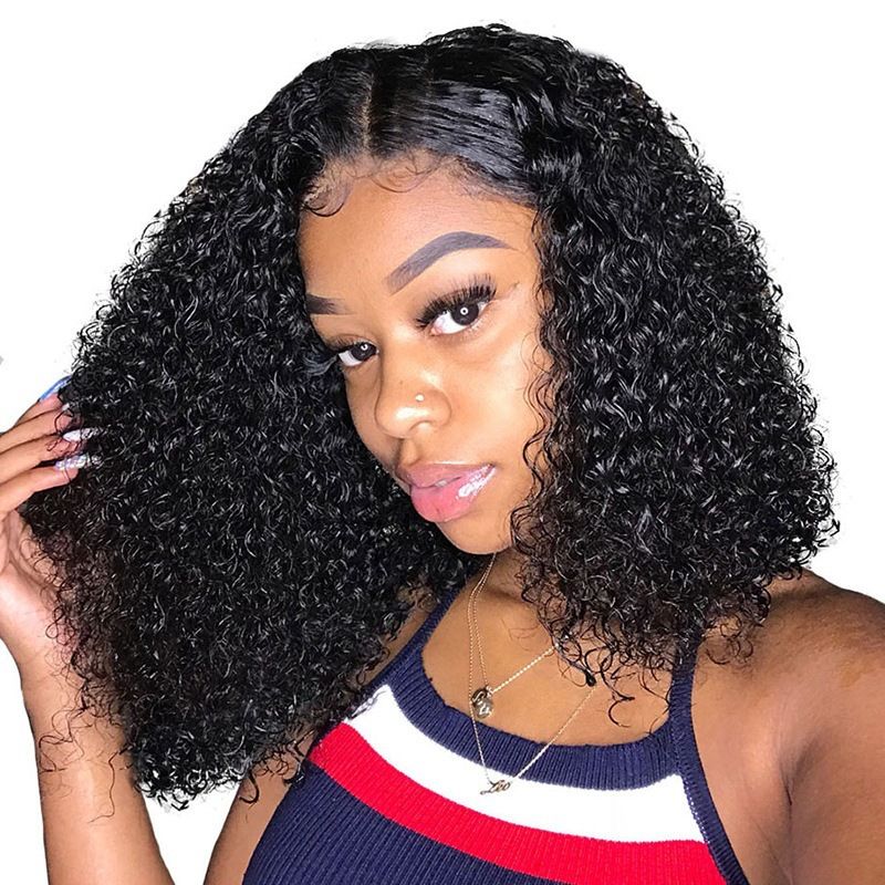 Lace Front Wigs Kinky Curly Deep Wave Density Grade Brazilian Virgin  Pre Plucked Short Water Wave Wig Bob Wig Transparent Lace Frontal Kinky Afro Wigs For Black Women