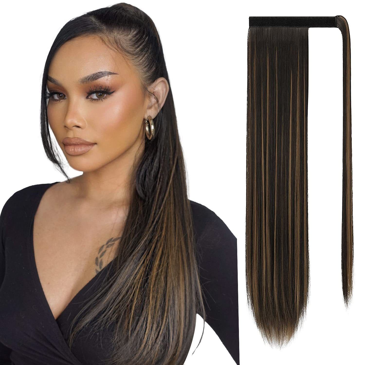 85 CM Ponytail Extension Wrap Around Long Straight Pony Tail Hair Synthetic Hairpiece for Women Color Blonde Long Straight Wrap Around Ponytail Human Hair Clip Synthetic Hairpiece