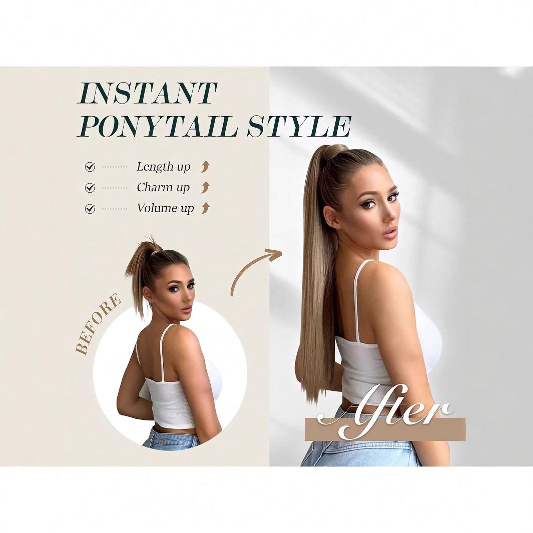 85 CM Ponytail Extension Wrap Around Long Straight Pony Tail Hair Synthetic Hairpiece for Women Color Blonde Long Straight Wrap Around Ponytail Human Hair Clip Synthetic Hairpiece