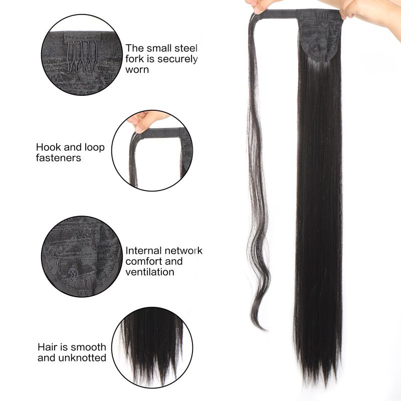 85 CM Ponytail Extension Wrap Around Long Straight Pony Tail Hair Synthetic Hairpiece for Women Color Blonde Long Straight Wrap Around Ponytail Human Hair Clip Synthetic Hairpiece