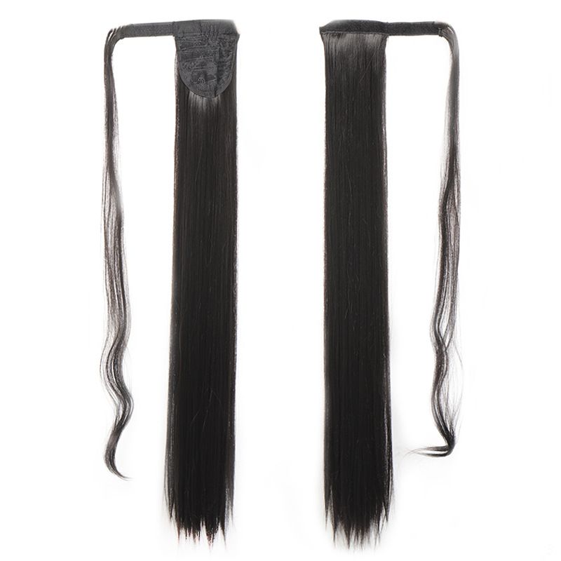 85 CM Ponytail Extension Wrap Around Long Straight Pony Tail Hair Synthetic Hairpiece for Women Color Blonde Long Straight Wrap Around Ponytail Human Hair Clip Synthetic Hairpiece