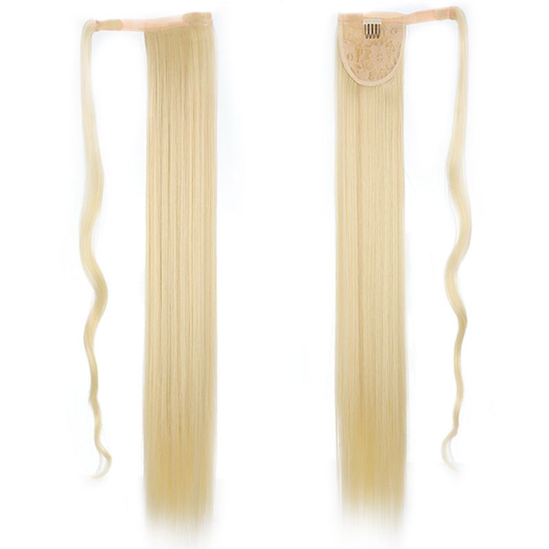 85 CM Ponytail Extension Wrap Around Long Straight Pony Tail Hair Synthetic Hairpiece for Women Color Blonde Long Straight Wrap Around Ponytail Human Hair Clip Synthetic Hairpiece