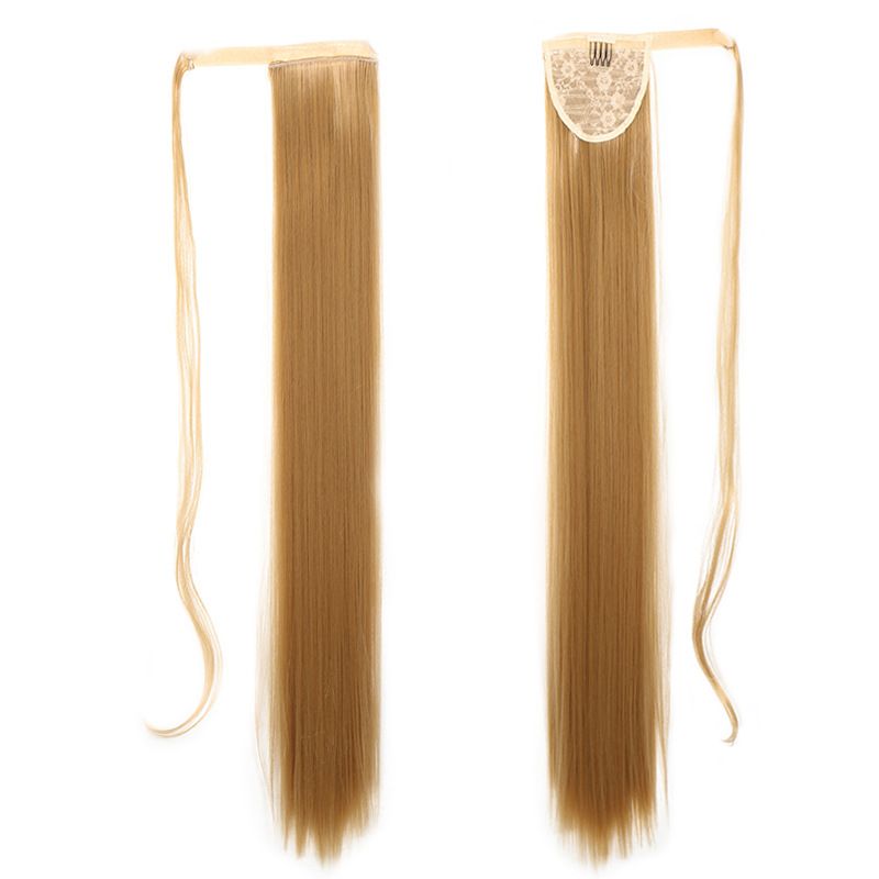 85 CM Ponytail Extension Wrap Around Long Straight Pony Tail Hair Synthetic Hairpiece for Women Color Blonde Long Straight Wrap Around Ponytail Human Hair Clip Synthetic Hairpiece