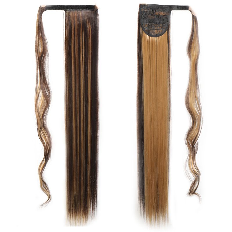 85 CM Ponytail Extension Wrap Around Long Straight Pony Tail Hair Synthetic Hairpiece for Women Color Blonde Long Straight Wrap Around Ponytail Human Hair Clip Synthetic Hairpiece