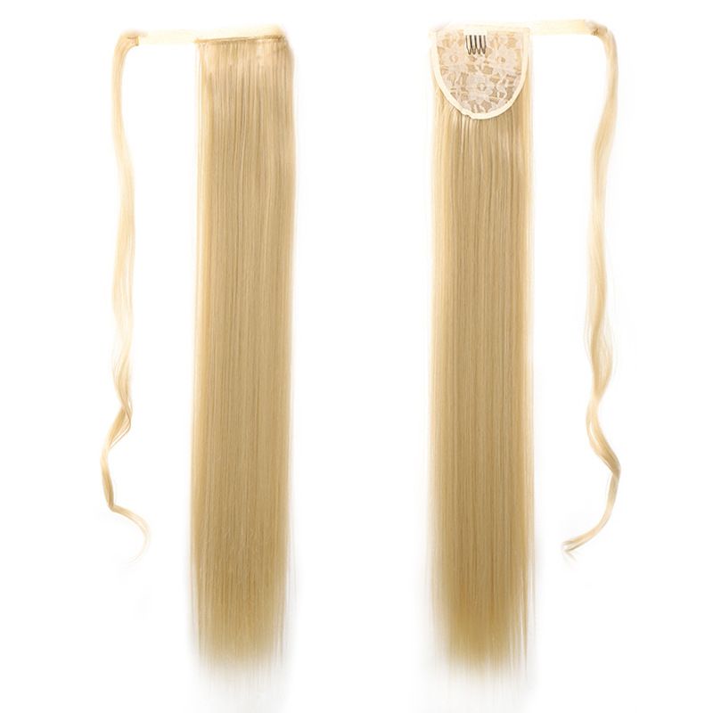 85 CM Ponytail Extension Wrap Around Long Straight Pony Tail Hair Synthetic Hairpiece for Women Color Blonde Long Straight Wrap Around Ponytail Human Hair Clip Synthetic Hairpiece