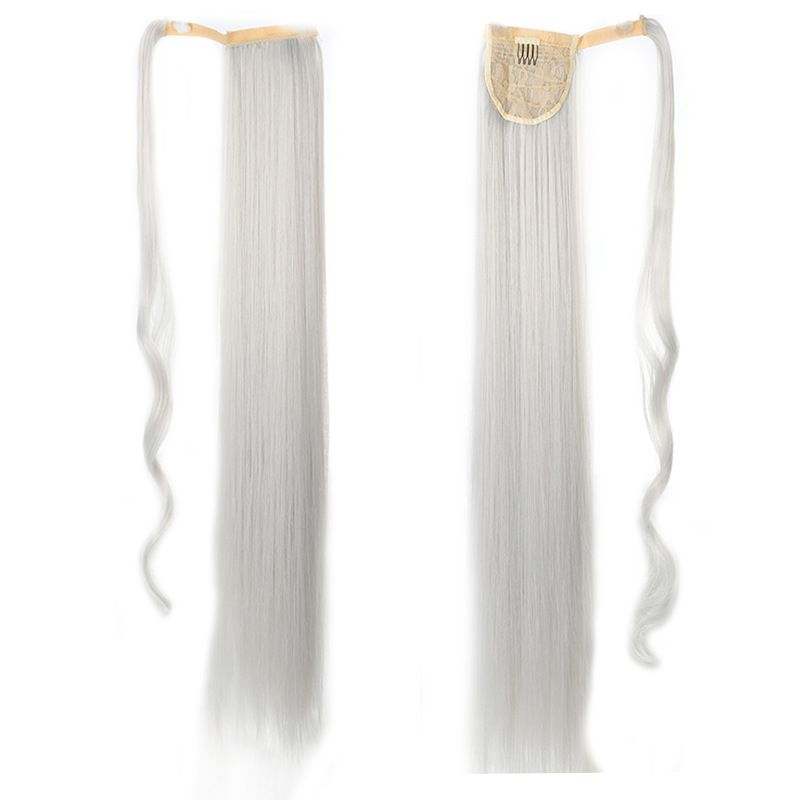 85 CM Ponytail Extension Wrap Around Long Straight Pony Tail Hair Synthetic Hairpiece for Women Color Blonde Long Straight Wrap Around Ponytail Human Hair Clip Synthetic Hairpiece