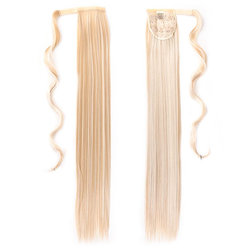 85 CM Ponytail Extension Wrap Around Long Straight Pony Tail Hair Synthetic Hairpiece for Women Color Blonde Long Straight Wrap Around Ponytail Human Hair Clip Synthetic Hairpiece