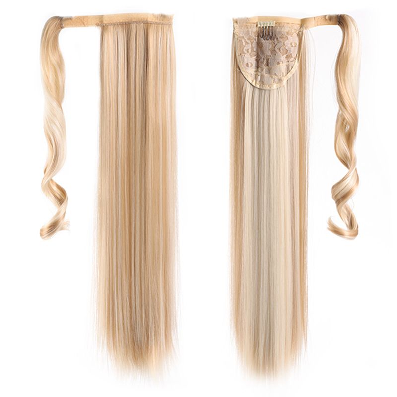 85 CM Ponytail Extension Wrap Around Long Straight Pony Tail Hair Synthetic Hairpiece for Women Color Blonde Long Straight Wrap Around Ponytail Human Hair Clip Synthetic Hairpiece