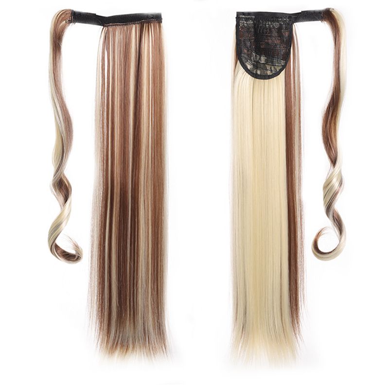 85 CM Ponytail Extension Wrap Around Long Straight Pony Tail Hair Synthetic Hairpiece for Women Color Blonde Long Straight Wrap Around Ponytail Human Hair Clip Synthetic Hairpiece